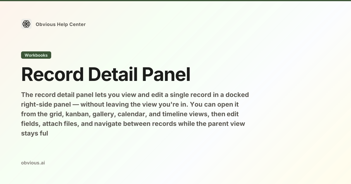 Record Detail Panel — Obvious Help Center